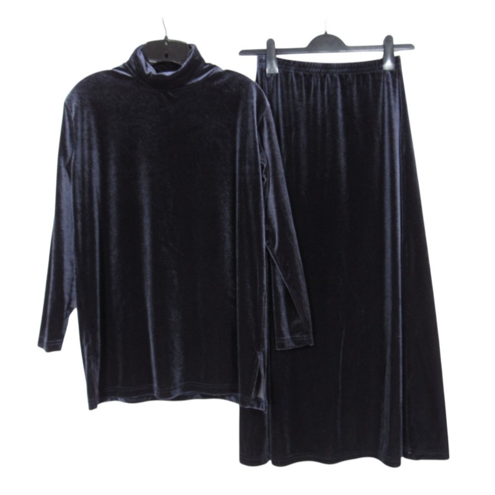 VTG PORTRAITS By NORTHERN ISLES Dark Slate Gray VELOUR 2Pc BLOUSE/SKIRT OUTFIT S